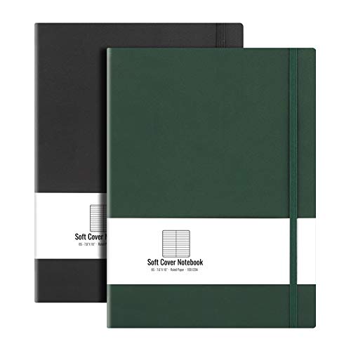 AHGXG B5 College Ruled Notebook Softcover Journals (2-Pack) Large Composition Notebook 7.6 x 10 inch with Thick 100gsm Lined Paper, Total 408 Numbered Pages, Black Green