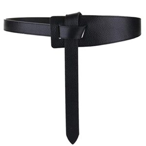 alaix women's leather belt dress belt for jeans jumpsuit coat fashion tie a knot genuine leather waist belt black