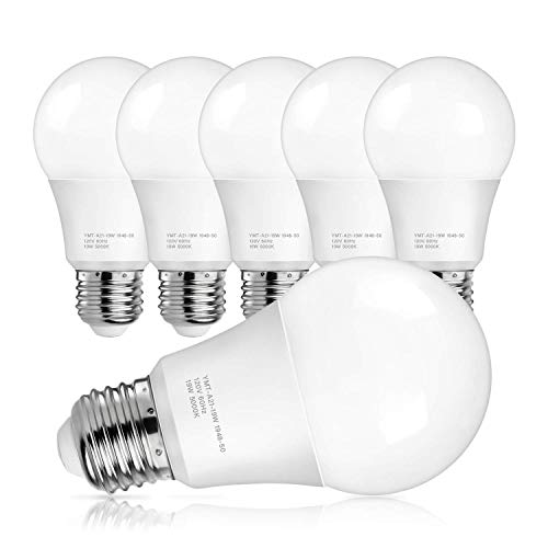 MAXvolador A21 LED Light Bulbs, 150 Watt Equivalent Daylight White 5000K, 2600 Lumens, E26 Base, Non-Dimmable, 19W Bulbs for Bedroom Living Room Commercial Lighting, Pack of 6