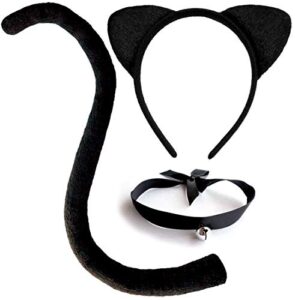 olyphan cat costume accessories cat ears and tail set black animal halloween accessory kit for women/adults cat cosplay pack w. bell choker necklace 3 pcs
