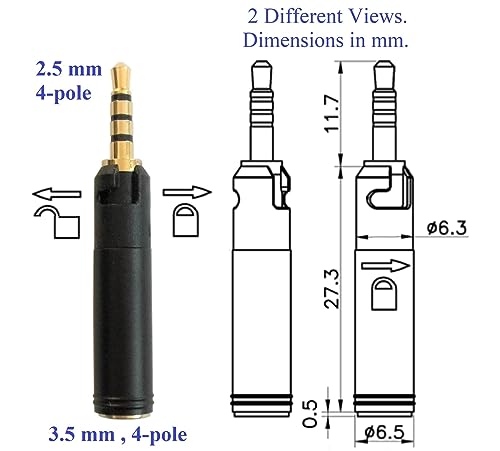 KOKKIA Tiny Versatile 2.5mm Male to 3.5mm Female Adapter with Lock/Unlock Feature : Extremely Versatile for Attachment to headsets/Devices with 2.5mm Audio Port.