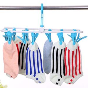 Falytemow Clip and Drip Hanger Folding Portable Travel Socks Hanger Underwear Hanger with 2 x 12 Clothespins, Hanger for Drying Towels, Bras, Baby Clothes, Plastic Laundry Sock Drying Hanger