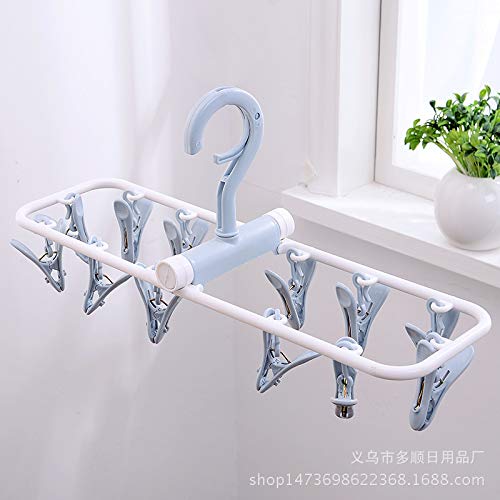 Falytemow Clip and Drip Hanger Folding Portable Travel Socks Hanger Underwear Hanger with 2 x 12 Clothespins, Hanger for Drying Towels, Bras, Baby Clothes, Plastic Laundry Sock Drying Hanger