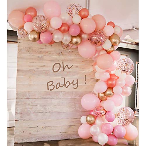 Soonlyn Rose Gold Balloons 140 Pack 12 Inch Gold and Pink Balloons and Pink Confetti Balloons Garland Arch Kit for Bridal Shower Baby Shower Party Decoration