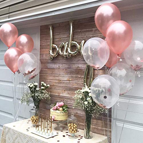 Soonlyn Rose Gold Balloons 140 Pack 12 Inch Gold and Pink Balloons and Pink Confetti Balloons Garland Arch Kit for Bridal Shower Baby Shower Party Decoration