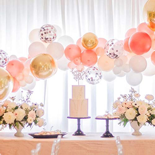 Soonlyn Rose Gold Balloons 140 Pack 12 Inch Gold and Pink Balloons and Pink Confetti Balloons Garland Arch Kit for Bridal Shower Baby Shower Party Decoration