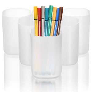 marbrasse desk organizer - 6pcs pen holder cup storage,pen organizer stationery caddy for office, school, home supplies translucent white