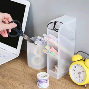 Marbrasse Desk Organizer - 6Pcs Pen Holder Cup Storage,Pen Organizer Stationery Caddy for Office, School, Home Supplies Translucent White