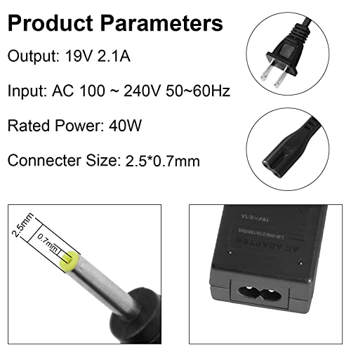 AC Adapter Power Charger for Asus Eee PC 1001HA 1001P 1001PX 1005H EXA0901XH 1005 1005HA 1005HA-A 1005HA-B 1005PR 1005HAB 1005HAG 1005HE 1005PE 1005HR 1008HA 1008HA 1008HAG 2.1A 40W