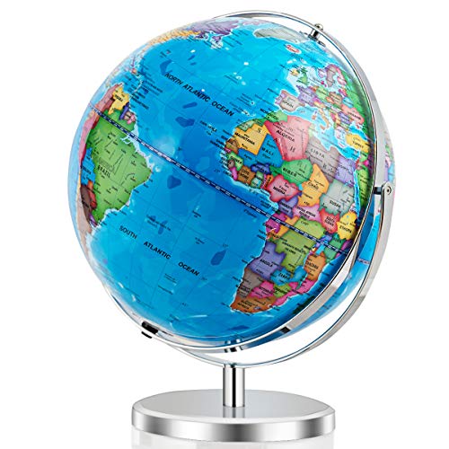 Goplus Desktop World Globe, Educational Geographic World Globe with LED Lights for Students Adults, 720° Rotation Decorative Globe, Easy to Read Labels Over 4000 Locations for Classroom, Office