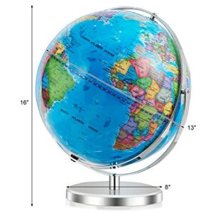 Goplus Desktop World Globe, Educational Geographic World Globe with LED Lights for Students Adults, 720° Rotation Decorative Globe, Easy to Read Labels Over 4000 Locations for Classroom, Office