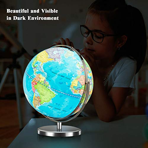 Goplus Desktop World Globe, Educational Geographic World Globe with LED Lights for Students Adults, 720° Rotation Decorative Globe, Easy to Read Labels Over 4000 Locations for Classroom, Office