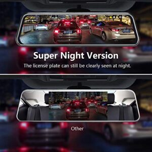 Upgraded 10'' Rear View Mirror Camera Mirror Dash Cam Front and Rear 1080P Backup Camera FHD Full Touch Screen w Loop Recording, G-Sensor, Parking Monitor 170° Wide Angle