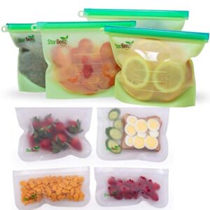 8 pcs reusable food storage bags | 4 silicone storage bags, dishwasher safe | 4 reusable sandwich bags and snack bags washable| great for freezer, travel resealable bags