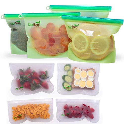 8 PCS Reusable Food Storage Bags | 4 Silicone Storage Bags, Dishwasher Safe | 4 Reusable Sandwich Bags and Snack Bags Washable| Great for Freezer, Travel Resealable Bags