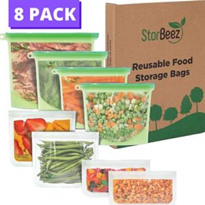 8 PCS Reusable Food Storage Bags | 4 Silicone Storage Bags, Dishwasher Safe | 4 Reusable Sandwich Bags and Snack Bags Washable| Great for Freezer, Travel Resealable Bags