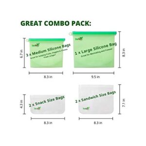 8 PCS Reusable Food Storage Bags | 4 Silicone Storage Bags, Dishwasher Safe | 4 Reusable Sandwich Bags and Snack Bags Washable| Great for Freezer, Travel Resealable Bags