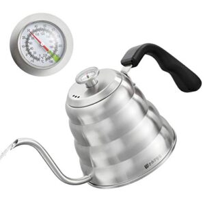 pour over coffee kettle with thermometer for exact temperature 40 fl oz - premium stainless steel gooseneck tea kettle for drip coffee, french press and tea - works on stove and any heat source