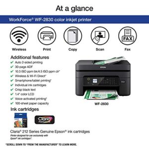 Epson Workforce WF-2830 All-in-One Wireless Color Printer with Scanner, Copier and Fax (Renewed)