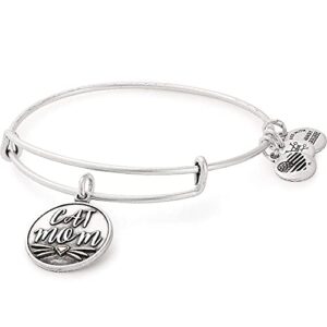 alex and ani expandable wire bangle bracelet for women, cat mom charm, rafaelian silver finish, 2 to 3.5 in