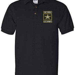 ALLNTRENDS Men's Polo T Shirt USA Retired Army Embroidered Military US Army (L, Black)