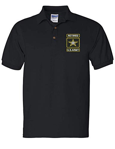 ALLNTRENDS Men's Polo T Shirt USA Retired Army Embroidered Military US Army (L, Black)