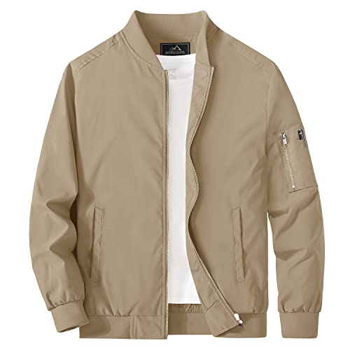 MAGCOMSEN Casual Jackets for Men Bomber Jacket Light Jackets for Men Spring Fall Jackets Pilot Jackets Khaki,XL