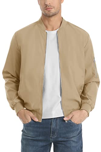 MAGCOMSEN Casual Jackets for Men Bomber Jacket Light Jackets for Men Spring Fall Jackets Pilot Jackets Khaki,XL