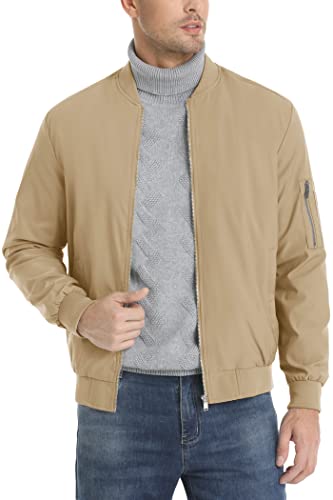 MAGCOMSEN Casual Jackets for Men Bomber Jacket Light Jackets for Men Spring Fall Jackets Pilot Jackets Khaki,XL