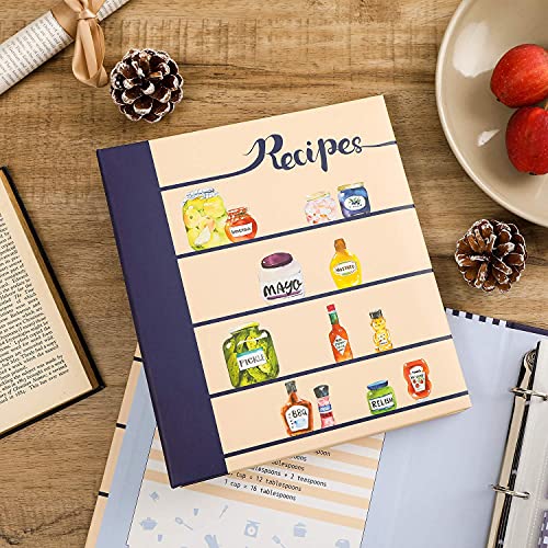 COFICE Recipe Book Binder – 8.5x9.5 Recipe Ring Binder, 4x6 Cards and Tabbed Dividers, Seasoning Design