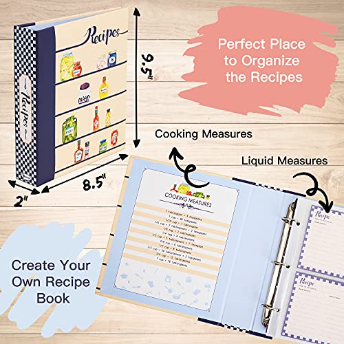 COFICE Recipe Book Binder – 8.5x9.5 Recipe Ring Binder, 4x6 Cards and Tabbed Dividers, Seasoning Design