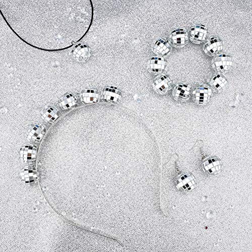 Hicarer Disco Ball Accessories 70s Disco Costume for Women Disco Ball Headband Disco Ball Earrings Disco Ball Necklace Disco Ball Bracelet 1970 Disco Ball Costume Accessories for Women