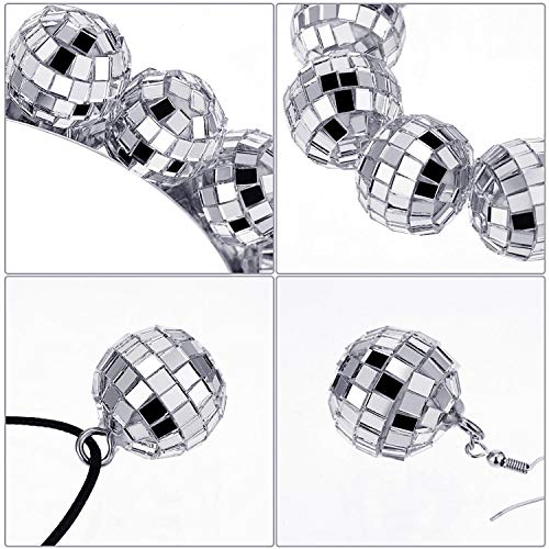 Hicarer Disco Ball Accessories 70s Disco Costume for Women Disco Ball Headband Disco Ball Earrings Disco Ball Necklace Disco Ball Bracelet 1970 Disco Ball Costume Accessories for Women