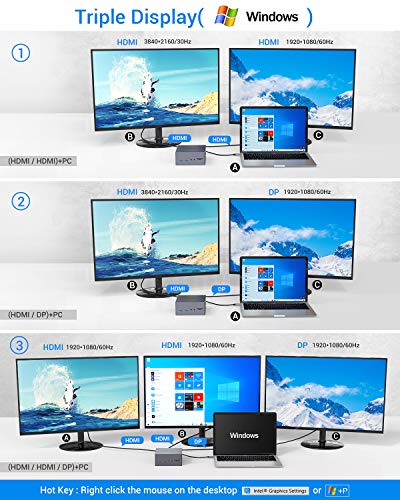 TOTU USB-C 4K@30Hz Triple Display Docking Station with Charging Support for MacBook Pro & Windows USB 3.1 Gen2 Type C Systems (2 HDMI,DP,7 USB Ports, 60W USB PD), MacOS only Support Mirror Mode