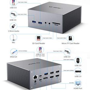 TOTU USB-C 4K@30Hz Triple Display Docking Station with Charging Support for MacBook Pro & Windows USB 3.1 Gen2 Type C Systems (2 HDMI,DP,7 USB Ports, 60W USB PD), MacOS only Support Mirror Mode