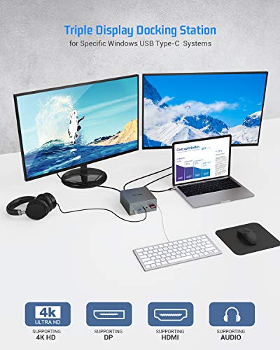 TOTU USB-C 4K@30Hz Triple Display Docking Station with Charging Support for MacBook Pro & Windows USB 3.1 Gen2 Type C Systems (2 HDMI,DP,7 USB Ports, 60W USB PD), MacOS only Support Mirror Mode