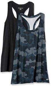 amazon essentials women's tech stretch racerback tank top (available in plus size), pack of 2, black/grey camo, large