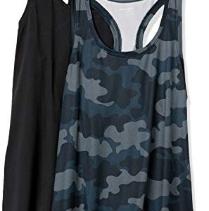 Amazon Essentials Women's Tech Stretch Racerback Tank Top (Available in Plus Size), Pack of 2, Black/Grey Camo, Large
