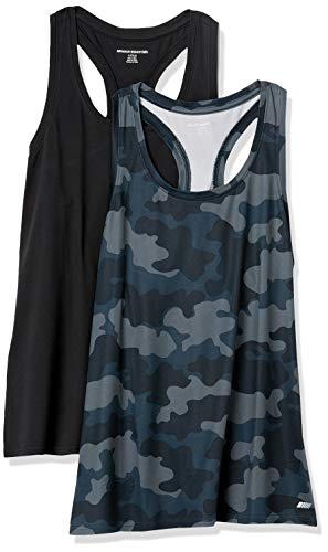 Amazon Essentials Women's Tech Stretch Racerback Tank Top (Available in Plus Size), Pack of 2, Black/Grey Camo, Large