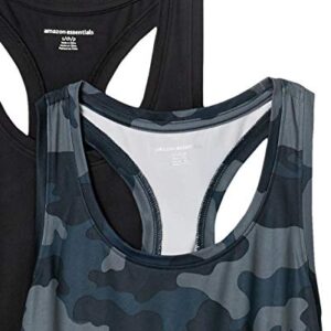 Amazon Essentials Women's Tech Stretch Racerback Tank Top (Available in Plus Size), Pack of 2, Black/Grey Camo, Large