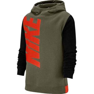 nike boys' sportswear core amplify hoodie medium olive/total orange size youth xl