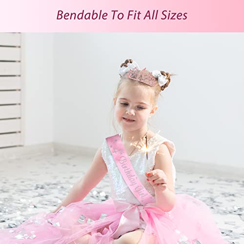 MEANT2TOBE 4th Birthday Sash and Tiara for Girls - Fabulous Glitter Sash + Stars Rhinestone Pink Premium Metal Tiara for Girls, 4th Birthday Gifts for Princess Party