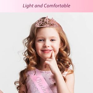 MEANT2TOBE 4th Birthday Sash and Tiara for Girls - Fabulous Glitter Sash + Stars Rhinestone Pink Premium Metal Tiara for Girls, 4th Birthday Gifts for Princess Party