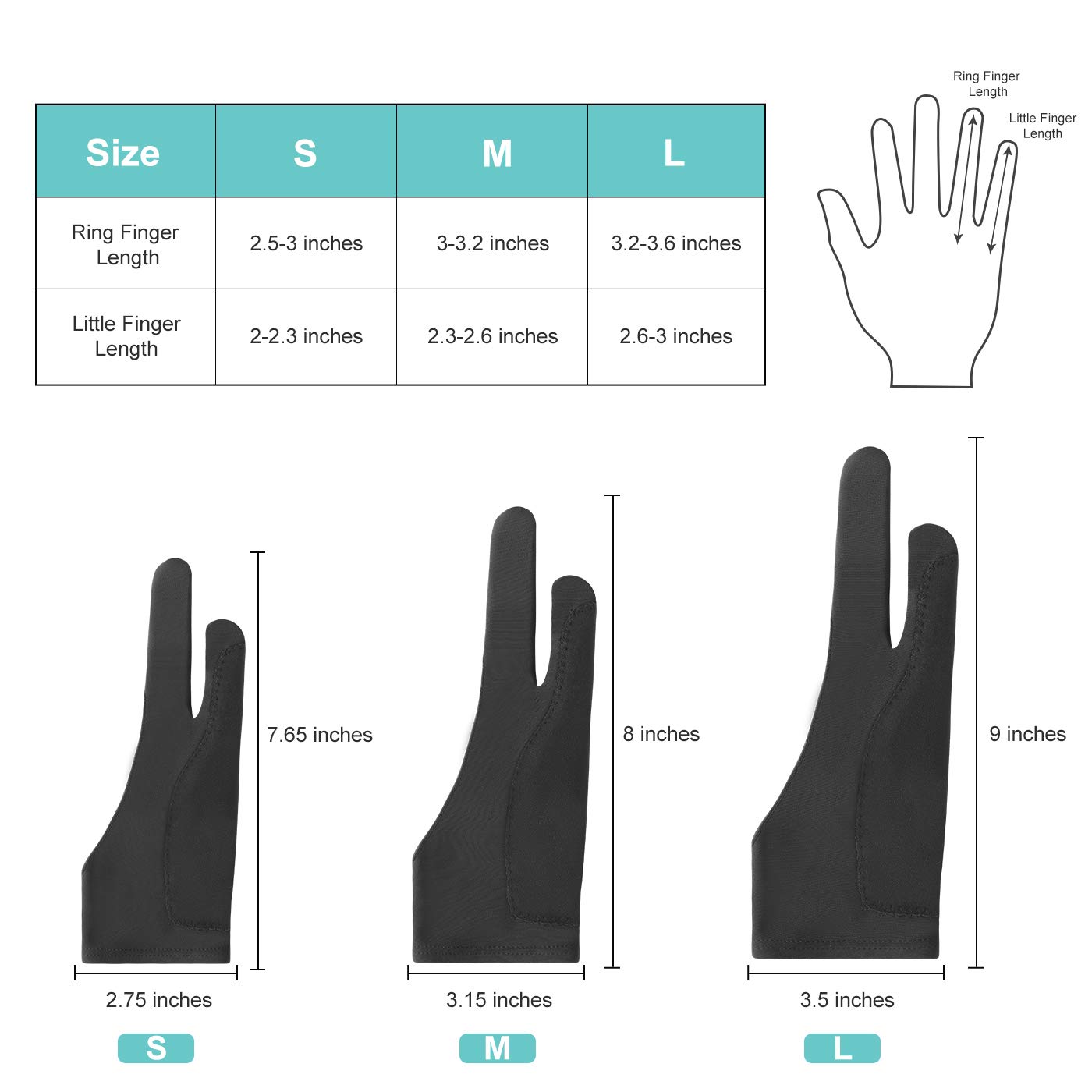 Mixoo Artists Gloves 2 Pack - Palm Rejection Gloves with Two Fingers for Paper Sketching, iPad, Graphics Drawing Tablet, Suitable for Left and Right Hand (Medium)