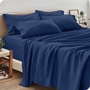 queen sheet set - 6 piece set - hotel luxury bed sheets - ultra soft - deep pockets - easy fit - cooling & breathable sheets - wrinkle resistant - cozy - dark blue - queen sheets - 6 pc