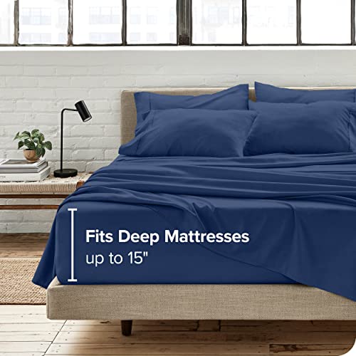 Queen Sheet Set - 6 Piece Set - Hotel Luxury Bed Sheets - Ultra Soft - Deep Pockets - Easy Fit - Cooling & Breathable Sheets - Wrinkle Resistant - Cozy - Dark Blue - Queen Sheets - 6 PC