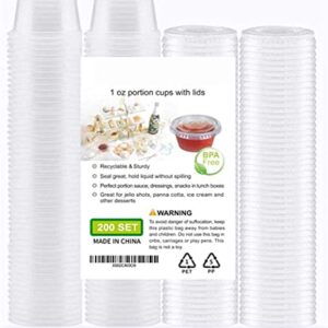 [200Sets-1oz] Small Plastic Containers With Lids, Jello Shot Cups,Souffle Condiment Sauce Cups