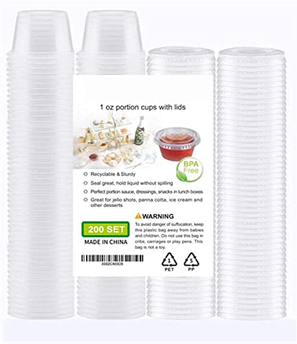 [200Sets-1oz] Small Plastic Containers With Lids, Jello Shot Cups,Souffle Condiment Sauce Cups