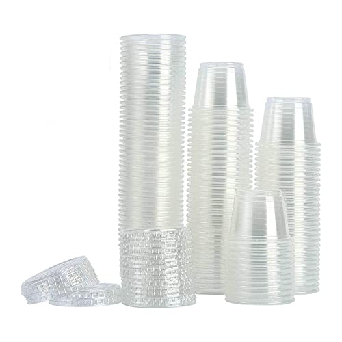 [200Sets-1oz] Small Plastic Containers With Lids, Jello Shot Cups,Souffle Condiment Sauce Cups