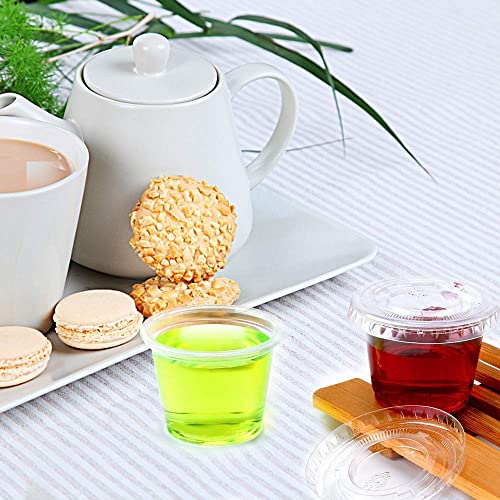 [200Sets-1oz] Small Plastic Containers With Lids, Jello Shot Cups,Souffle Condiment Sauce Cups